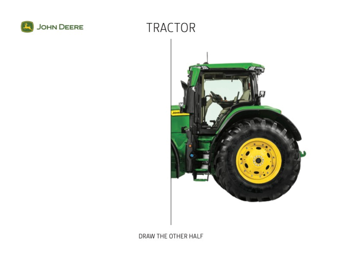 Photo of only half of a John&nbsp;Deere Wheeled Tractor