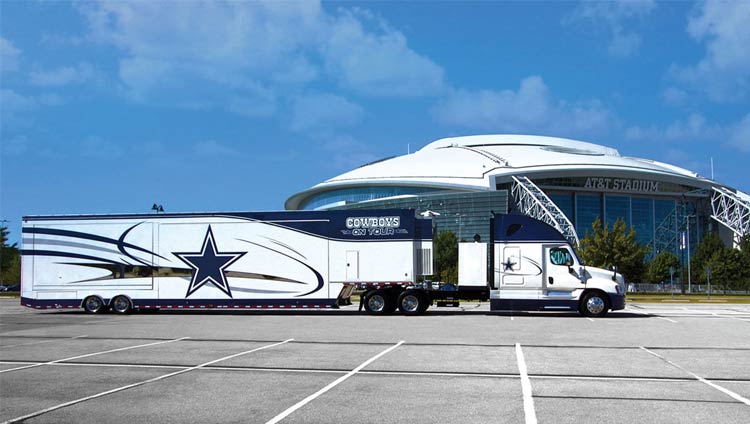 Dallas Cowboys Hall of Fame trailer parked in front of AT&T Stadium