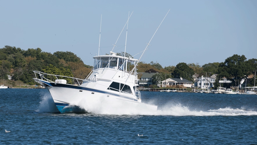 Striker 44' powers through the water with twin John Deere engines