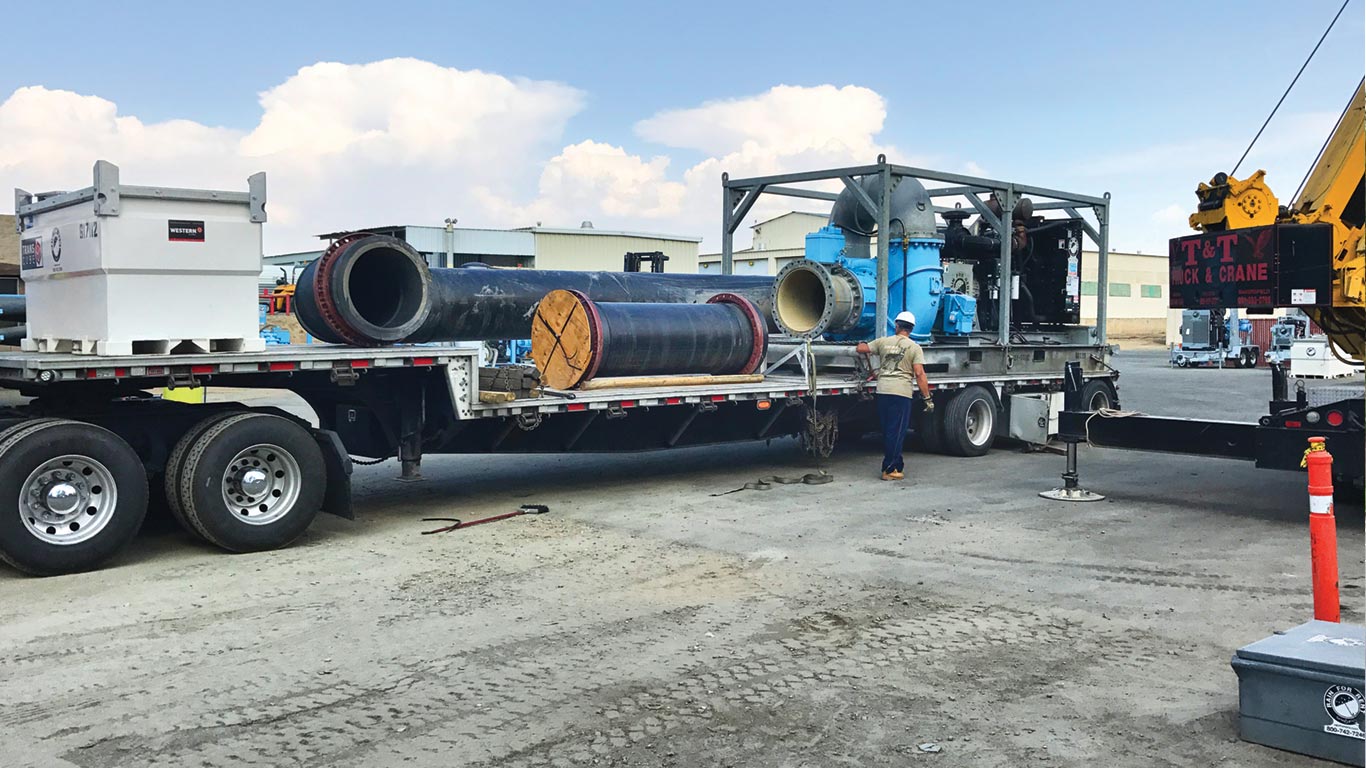 Machinery for flood response packed onto a truck for transport