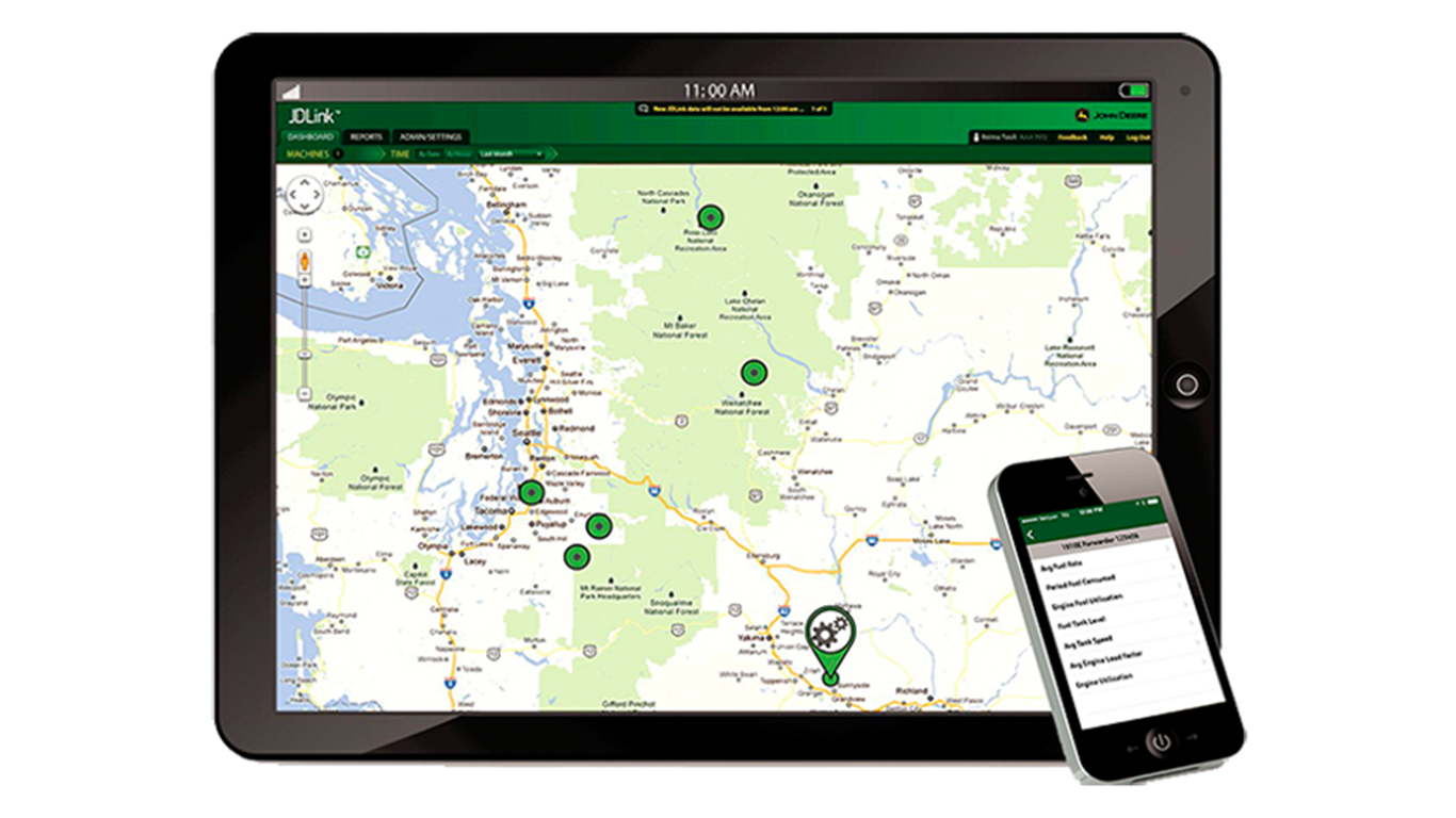 JDLink on Mobile Devices A Tablet featuring JDLink sits next to a smartphone featuring JDLink