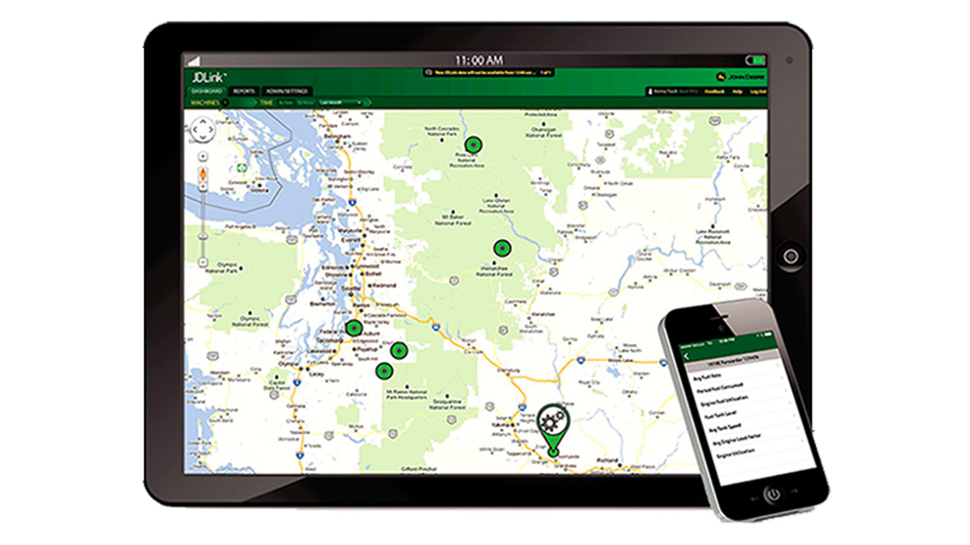 JDLink on Mobile Devices A Tablet featuring JDLink sits next to a smartphone featuring JDLink