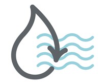 より大きな水源を示す波形のほうへと矢印が描かれていることで持続可能性を示しているグレーの水滴のアイコン