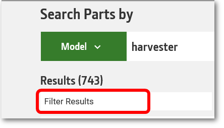 Filter results icon circled at the bottom of the parts lookup component
