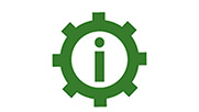 Green icon of a cog with a lowercase "i" in the center.