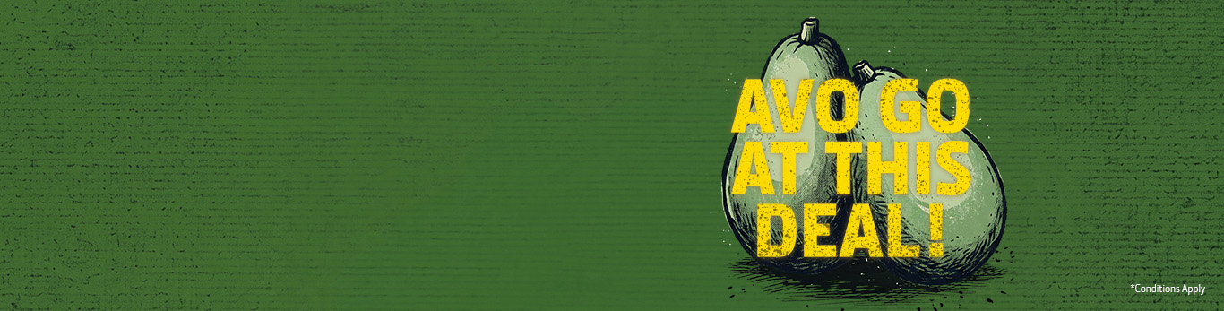 "Avo to at this deal" written over cartoon depictions of avocados.