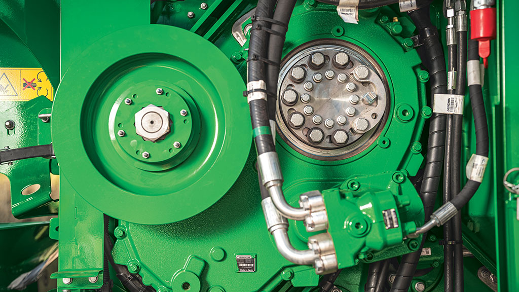 A close-up photo showing the DuraSync Chopper System on a CH Series Sugar Harvester. A close-up photo showing the DuraSync Chopper System on a CH Series Sugar Harvester.