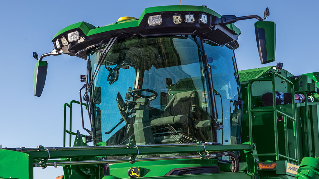 A photo looking up at the front of the cab on a CH Series Sugar Harvester. A photo looking up at the front of the cab on a CH Series Sugar Harvester.
